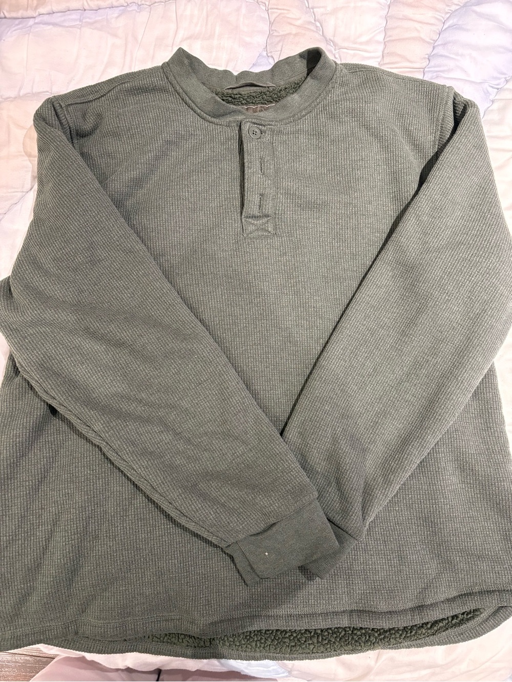 Long-Sleeve Waffle Henley Shirt - Olive Green